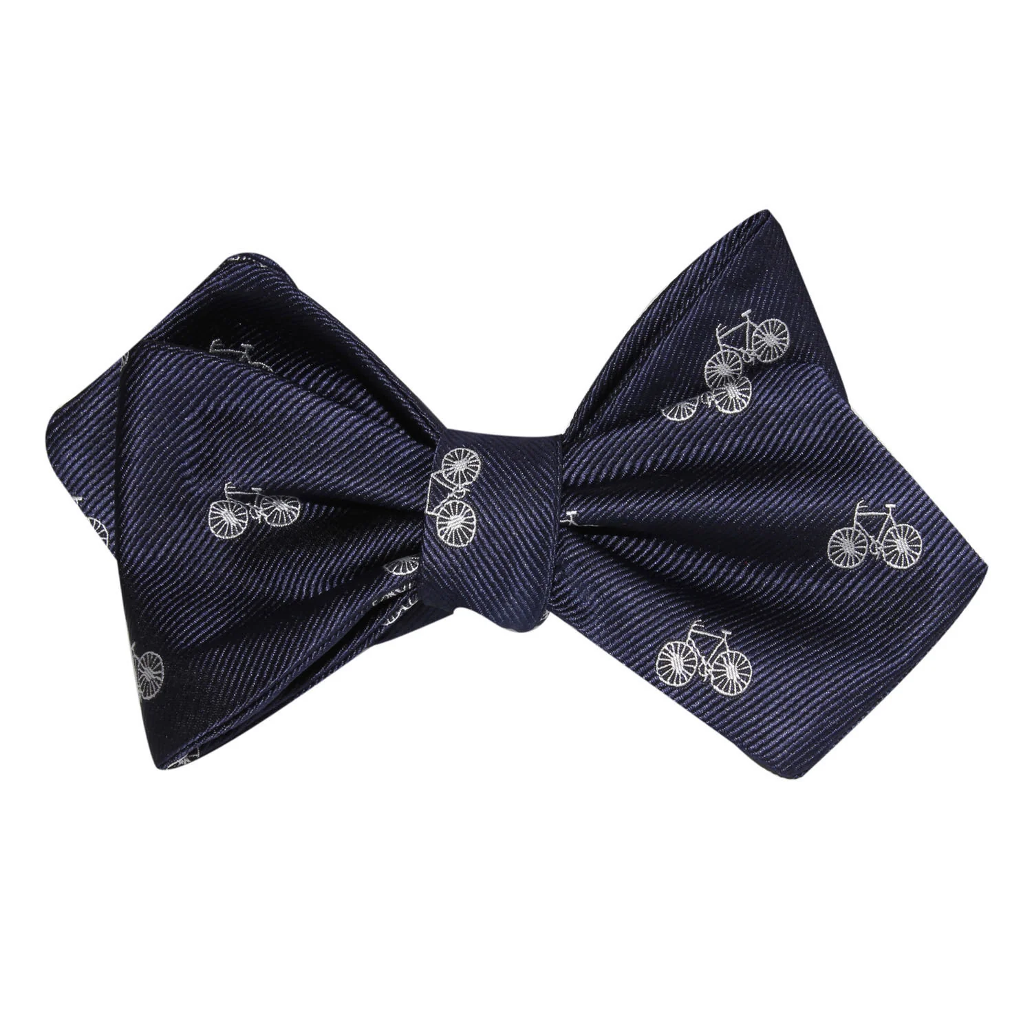 Navy Blue French Bicycle Self Tie Diamond Tip Bow Tie - Image 3