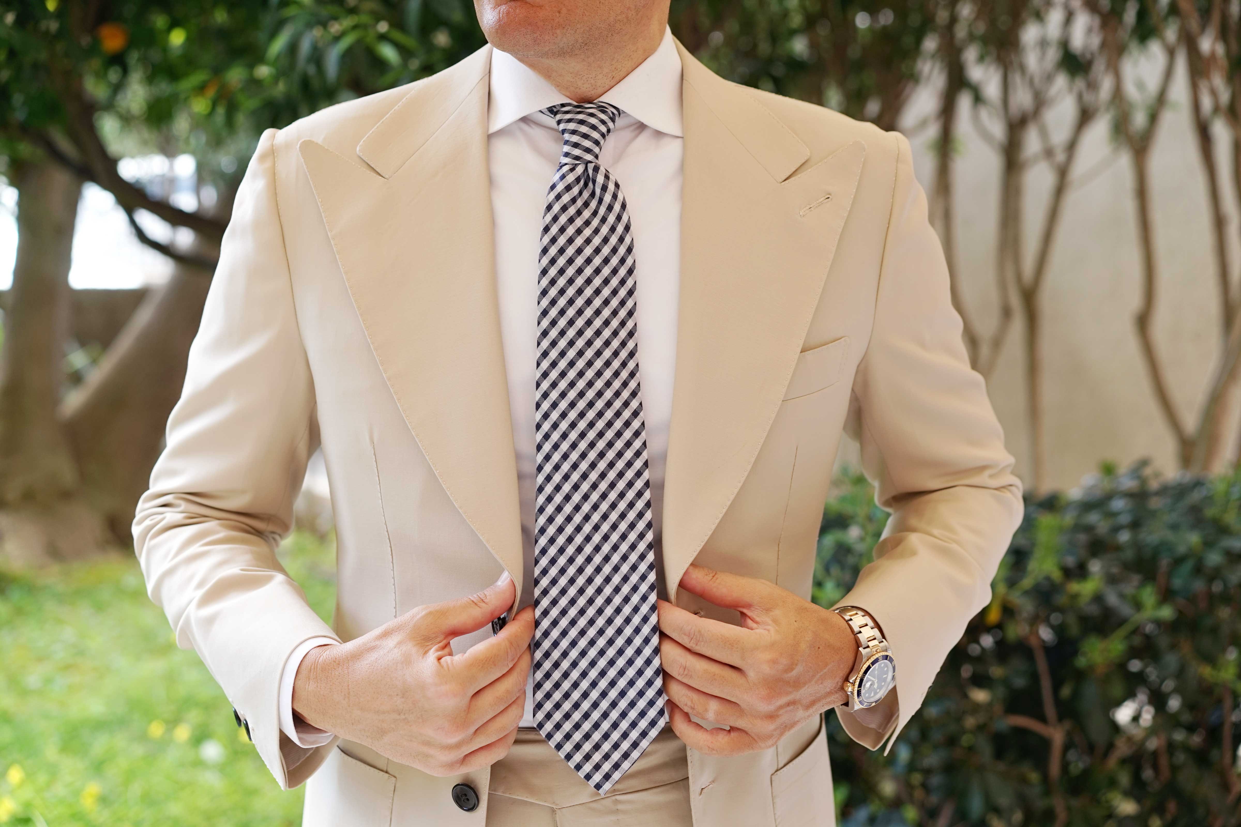 Navy Blue Gingham Necktie - Image 9