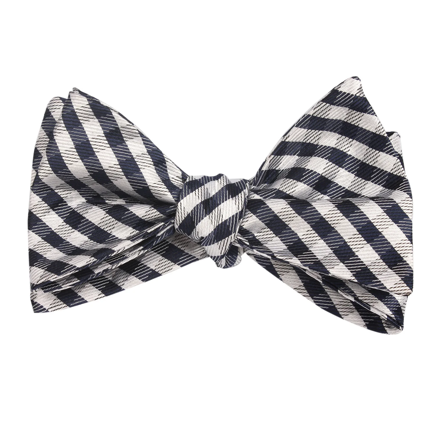 Navy Blue Gingham Self Tie Bow Tie - Image 2
