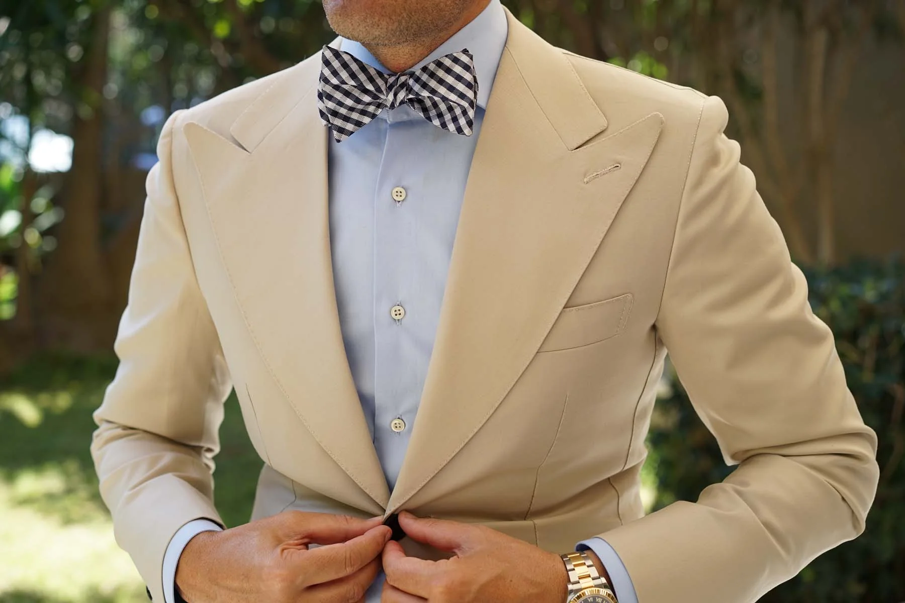 Navy Blue Gingham Self Tie Bow Tie - Image 4