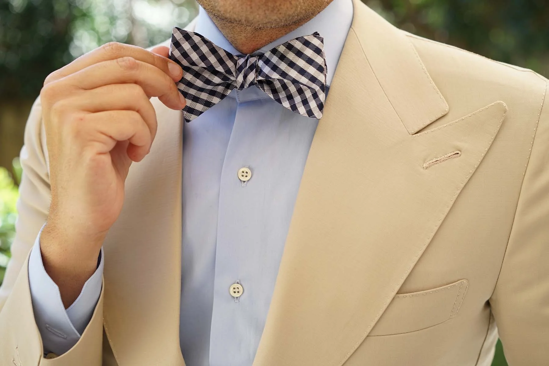 Navy Blue Gingham Self Tie Bow Tie - Image 6