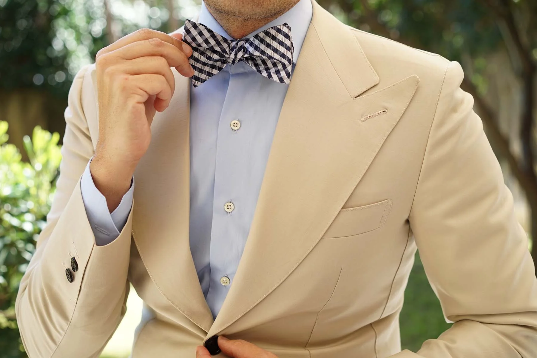 Navy Blue Gingham Self Tie Bow Tie - Image 8
