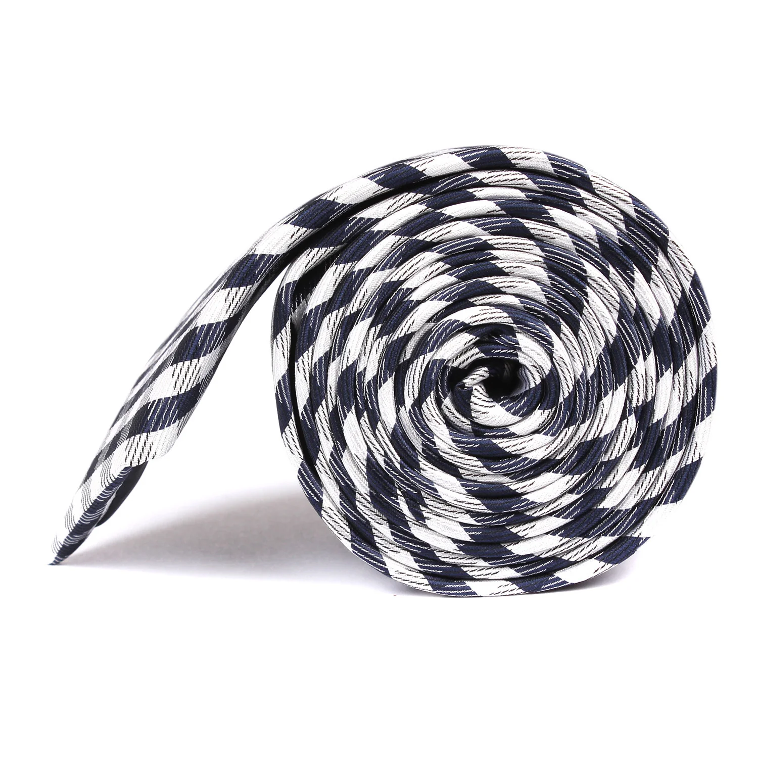 Navy Blue Gingham Skinny Tie - Image 3