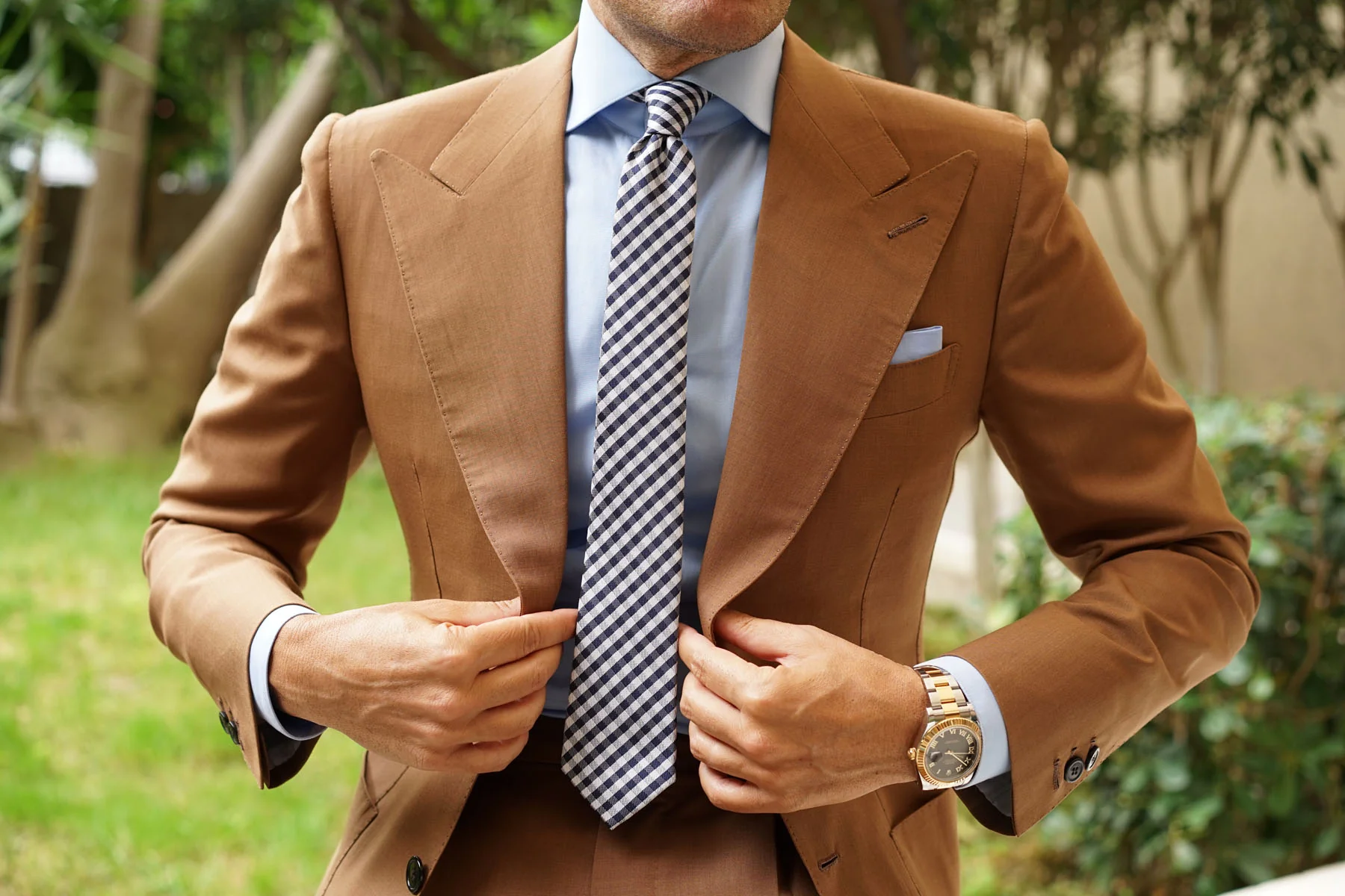 Navy Blue Gingham Skinny Tie - Image 5