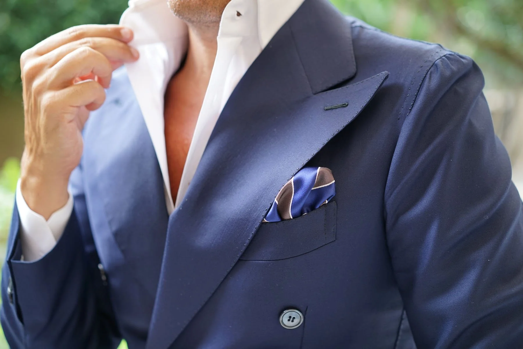 Navy Blue Grey White Diagonal - Pocket Square - Image 7