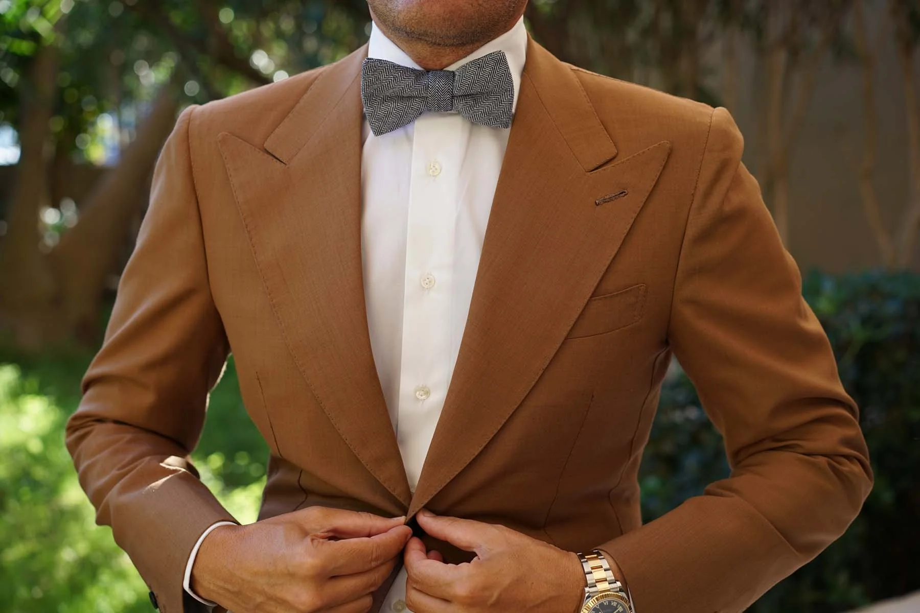 Navy Blue Herringbone Linen Bow Tie - Image 6