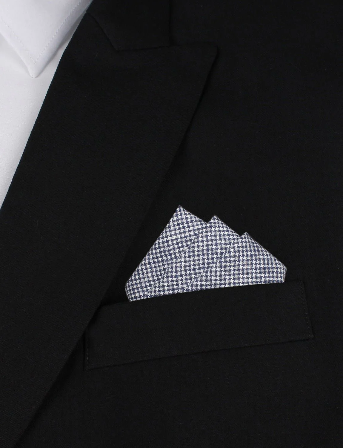 Navy Blue Houndstooth Linen Pocket Square - Image 3