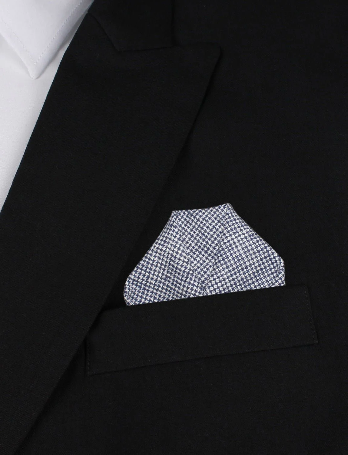 Navy Blue Houndstooth Linen Pocket Square - Image 4