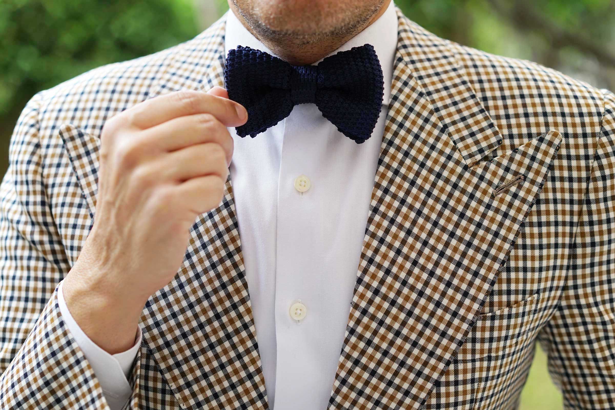 Navy Blue Knitted Bow Tie - Image 5