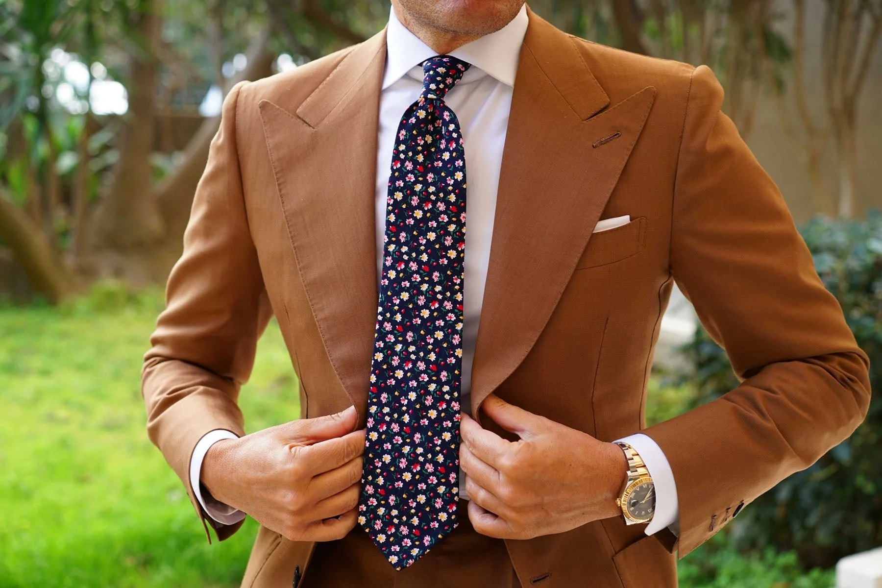Navy Blue Liberty Floral Flower Necktie - Image 11