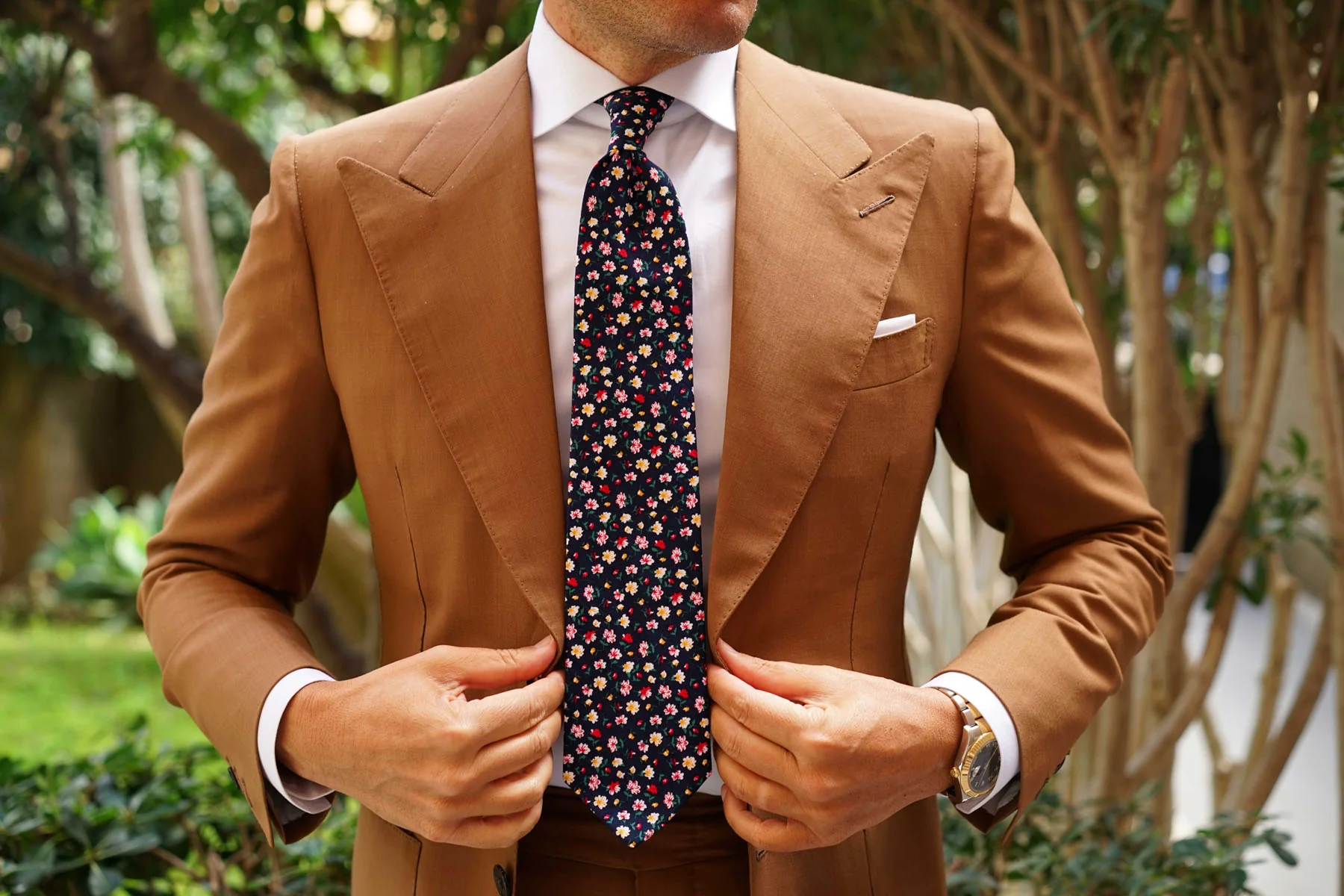 Navy Blue Liberty Floral Flower Necktie - Image 15