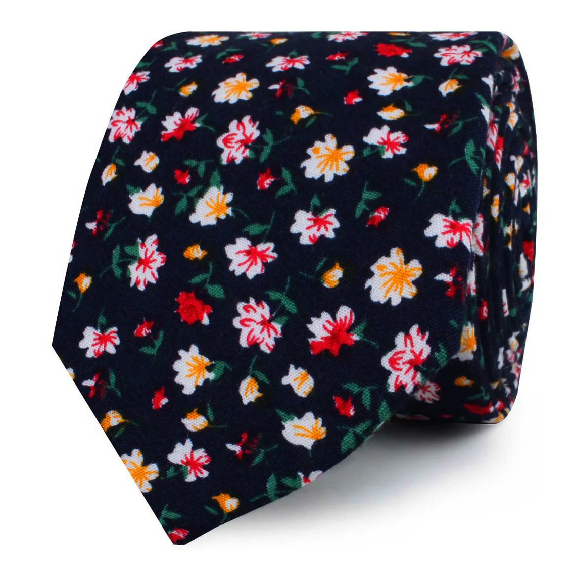 Navy Blue Liberty Floral Flower Skinny Tie - Image 2