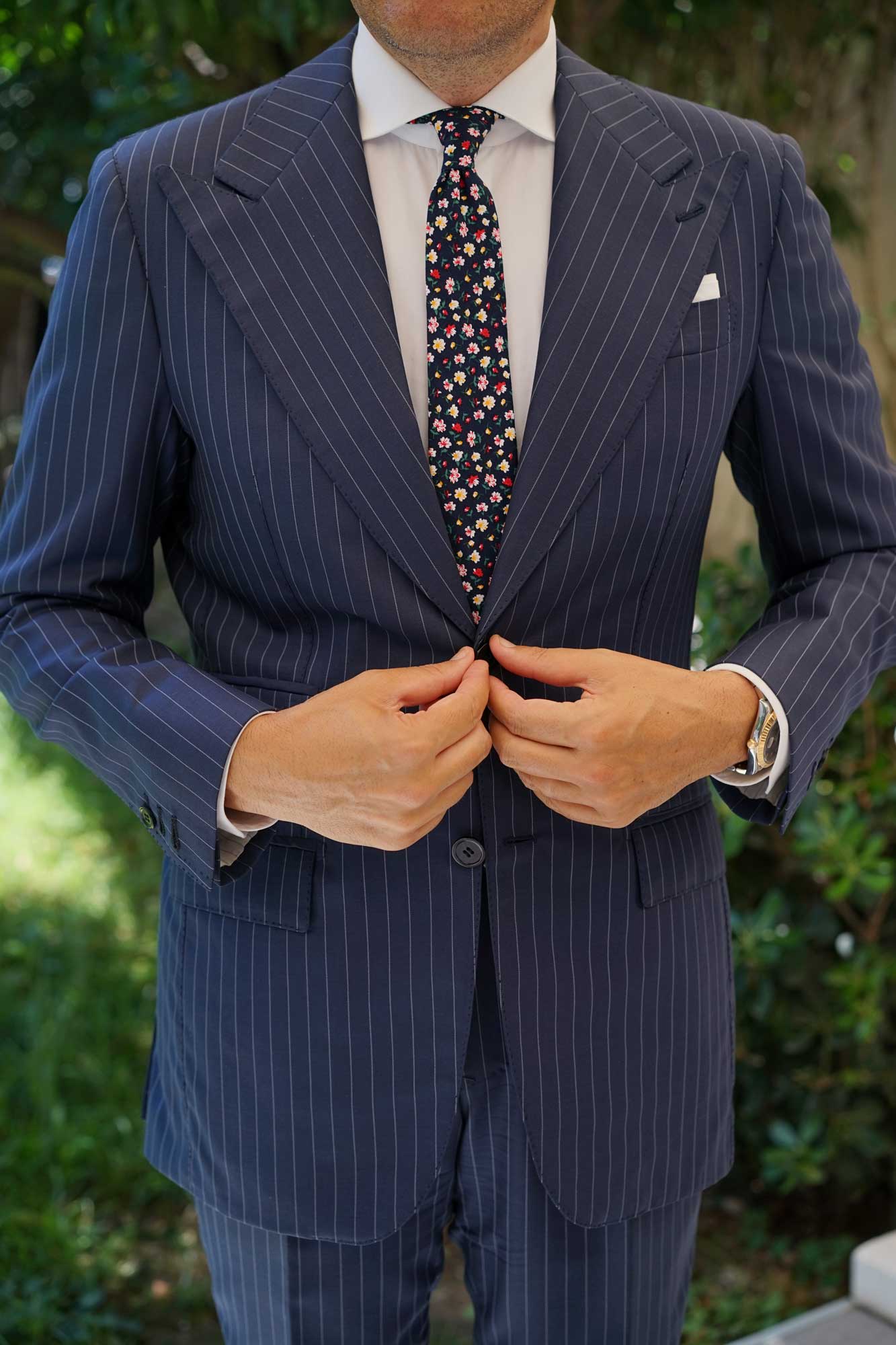 Navy Blue Liberty Floral Flower Skinny Tie - Image 5