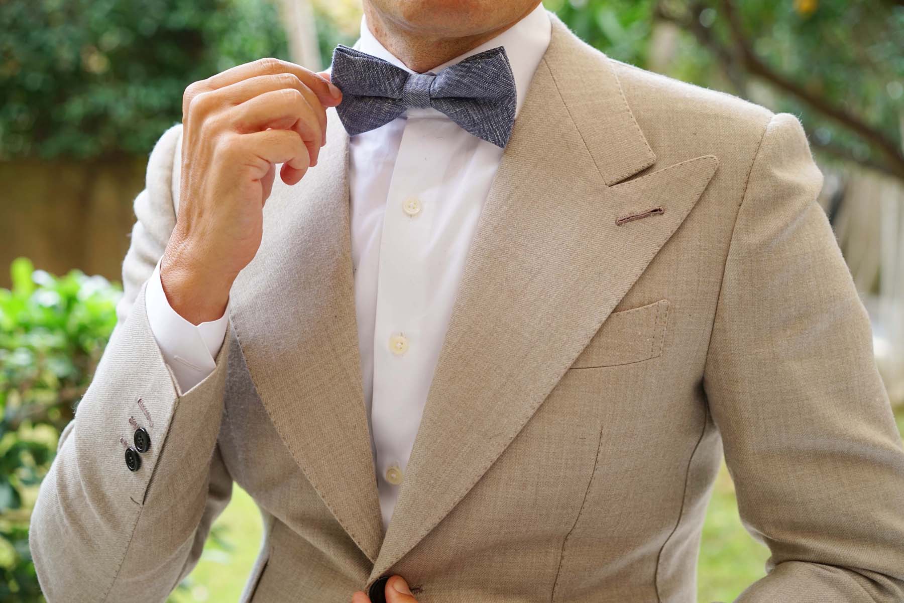 Navy Blue Linen Chambray Bow Tie - Image 3