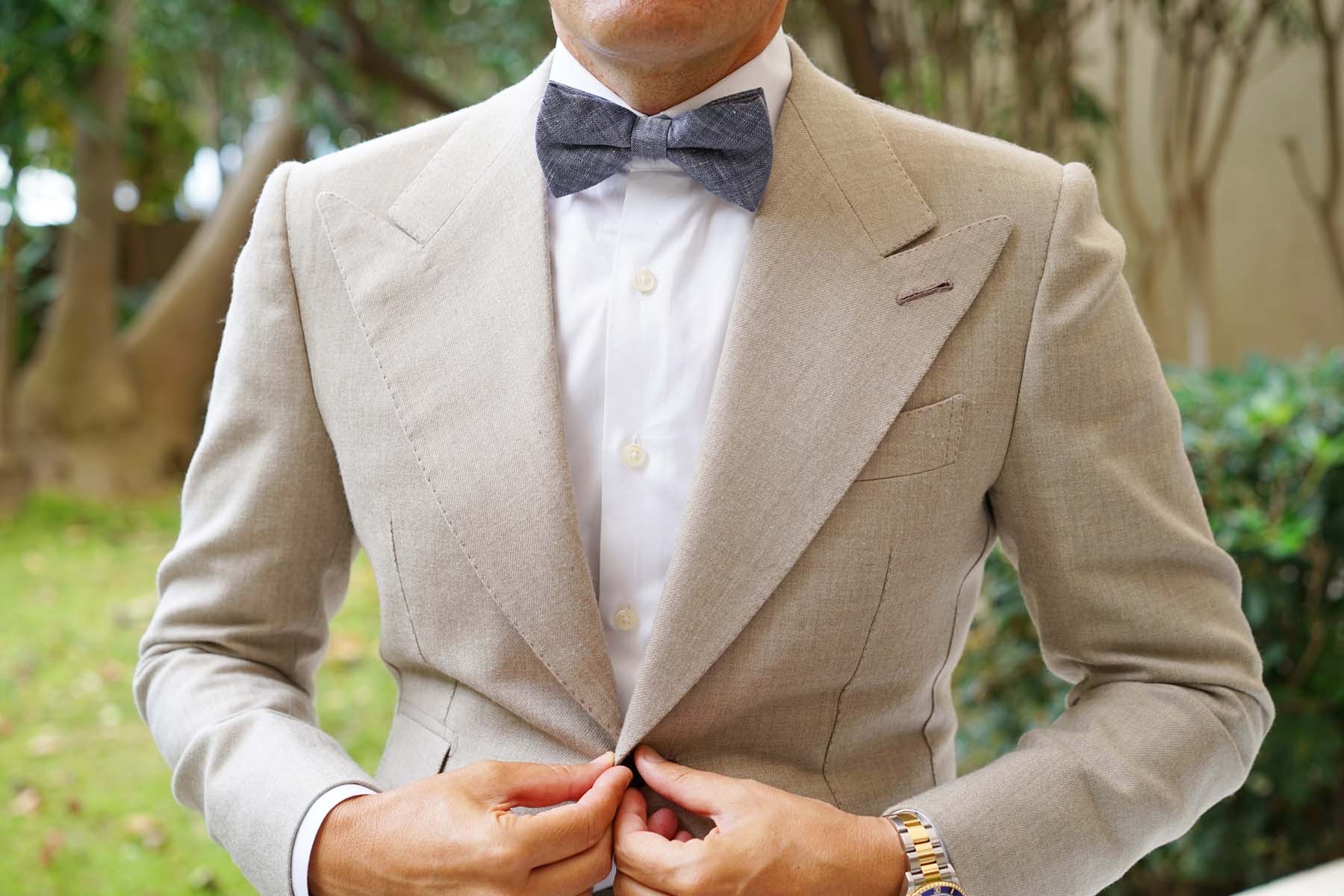 Navy Blue Linen Chambray Bow Tie - Image 5