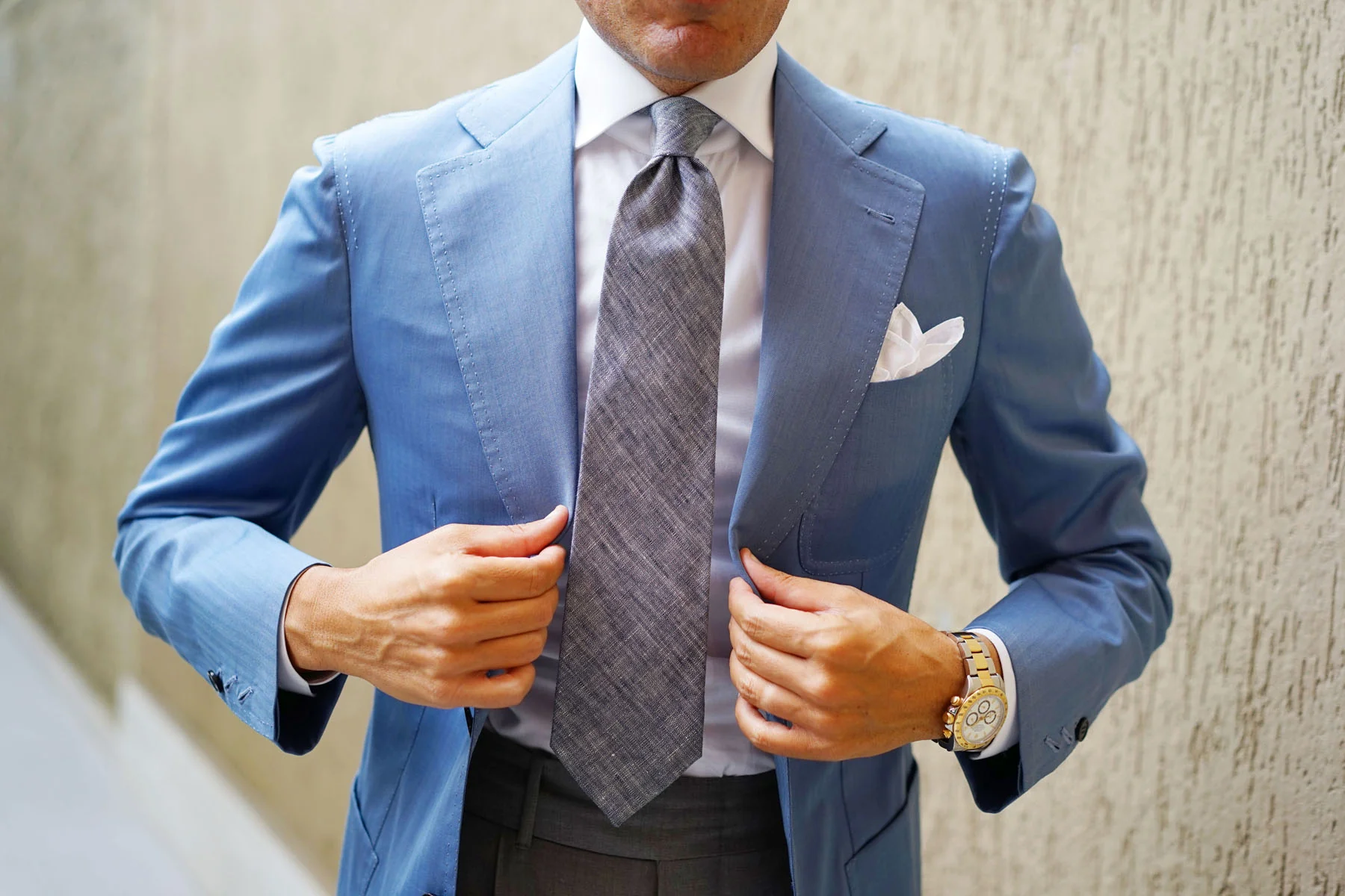 Navy Blue Linen Chambray Necktie - Image 10