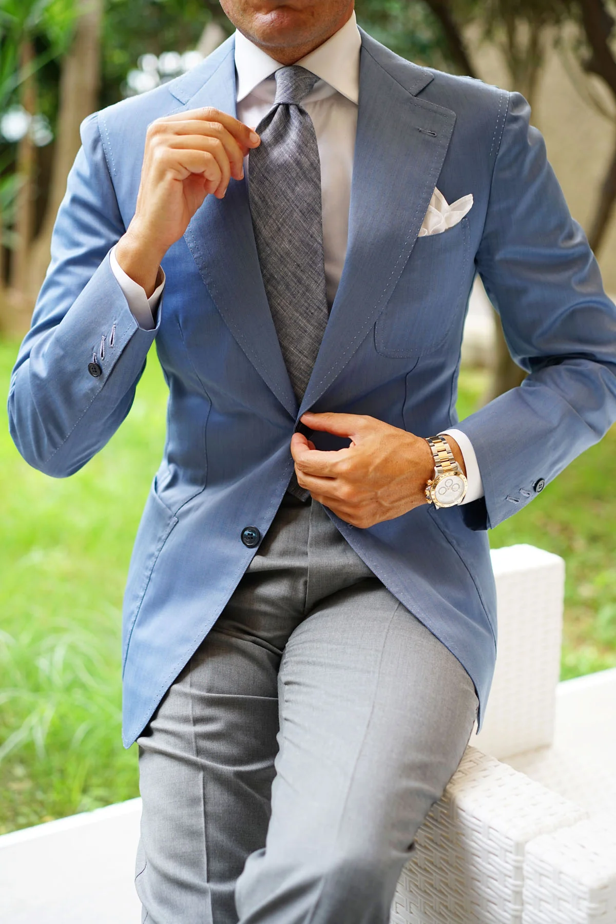 Navy Blue Linen Chambray Necktie - Image 12
