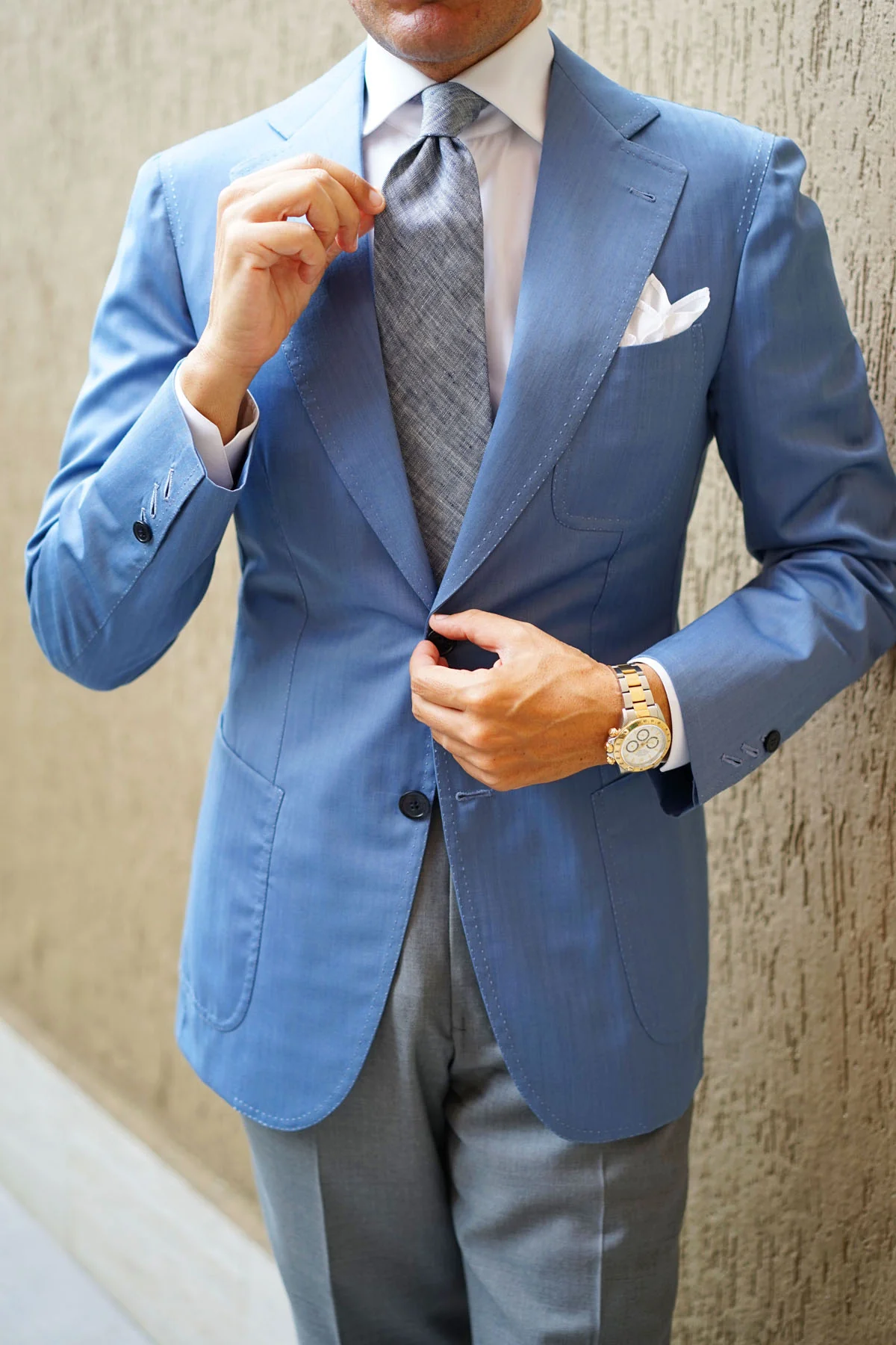 Navy Blue Linen Chambray Necktie - Image 13