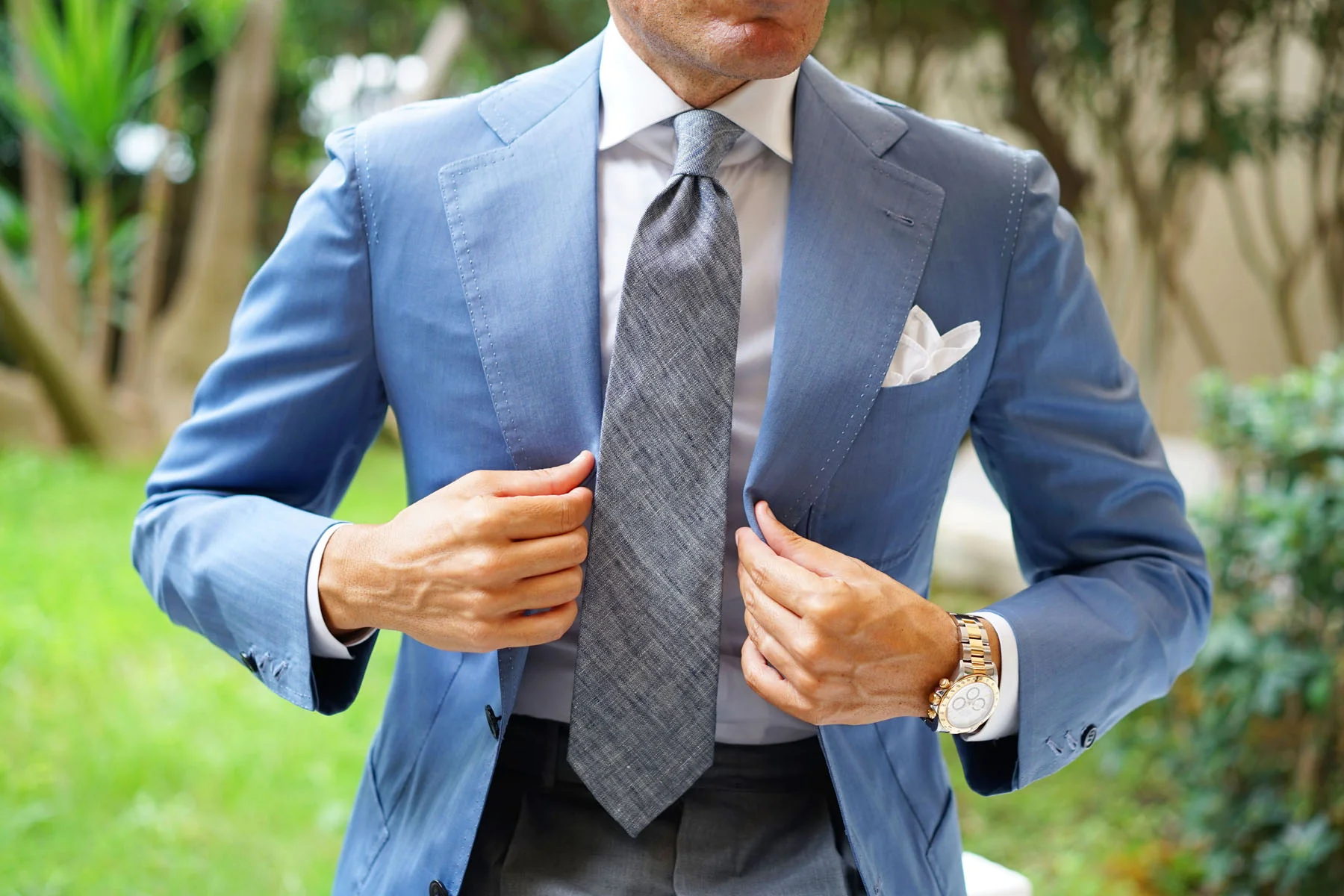 Navy Blue Linen Chambray Necktie - Image 14