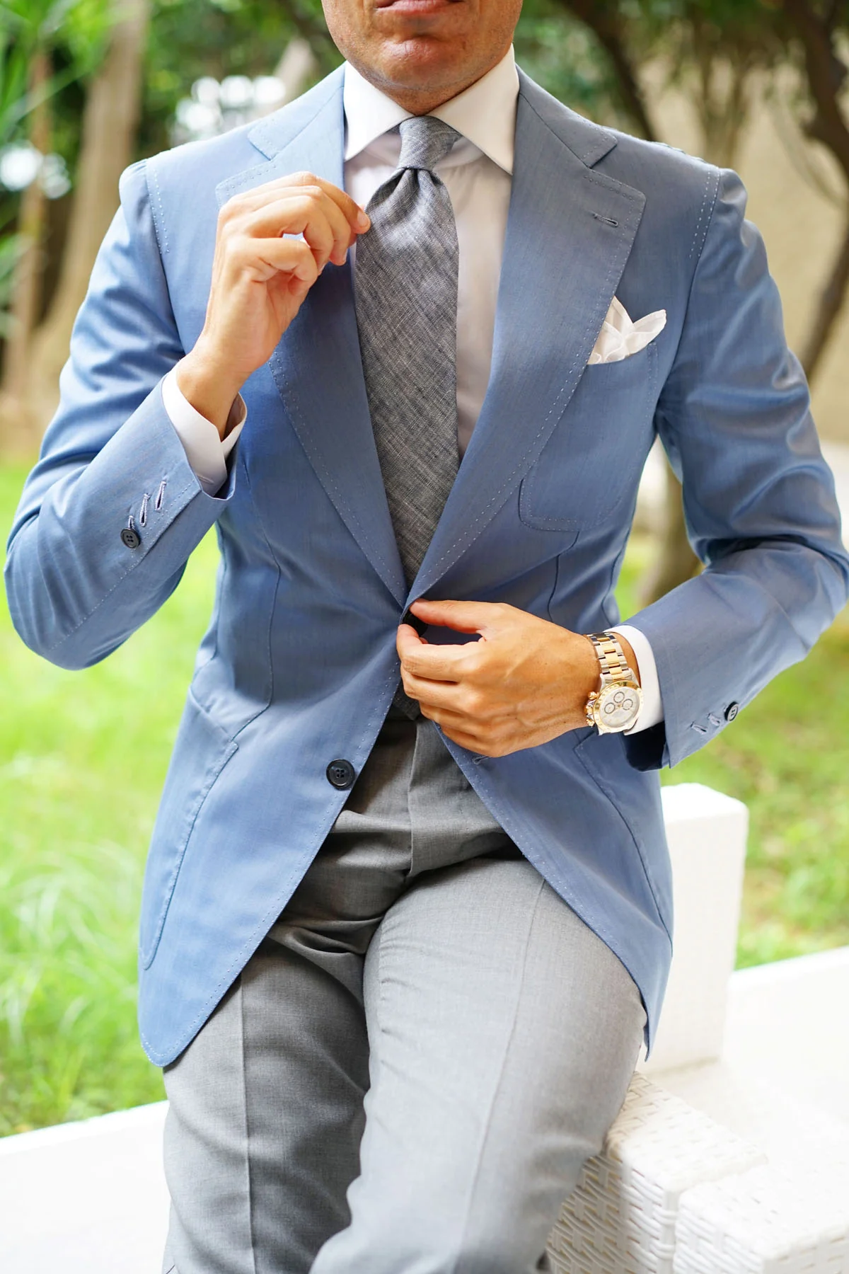Navy Blue Linen Chambray Necktie - Image 15