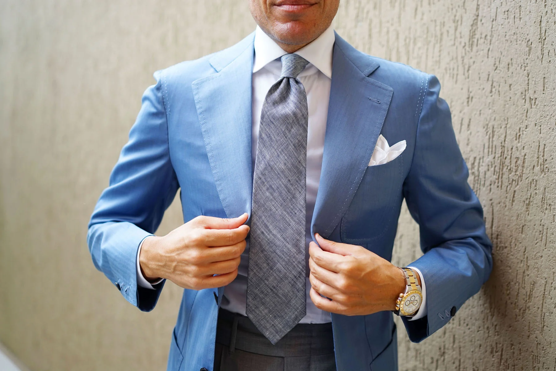 Navy Blue Linen Chambray Necktie - Image 16