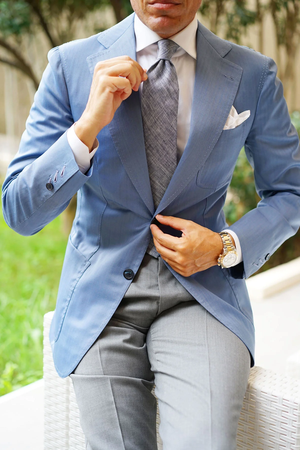 Navy Blue Linen Chambray Necktie - Image 17