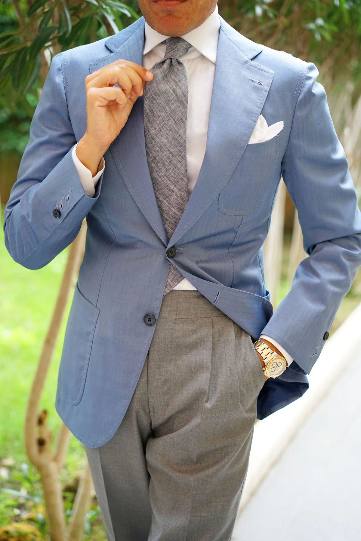 Navy Blue Linen Chambray Necktie - Image 18