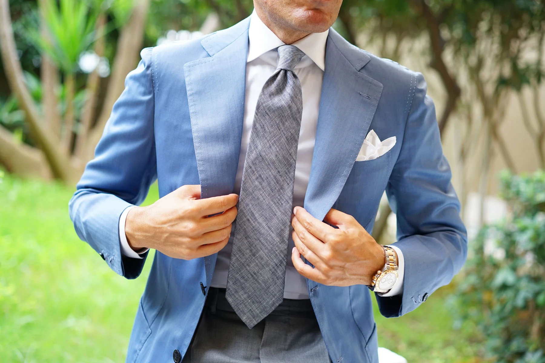 Navy Blue Linen Chambray Necktie - Image 6