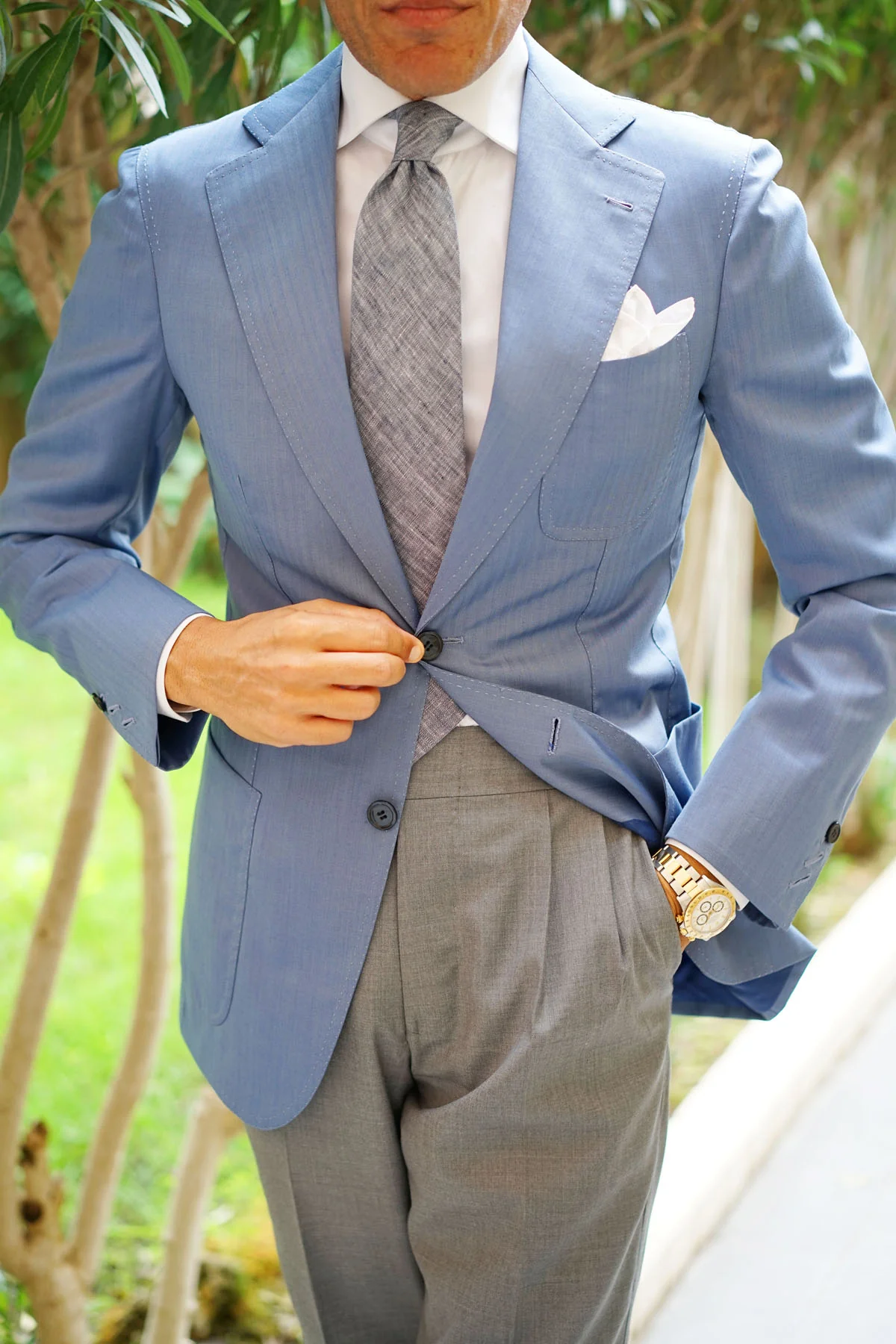 Navy Blue Linen Chambray Necktie - Image 9