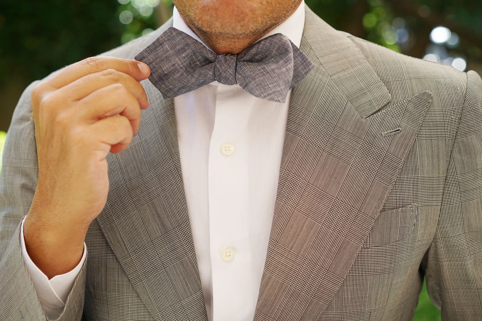 Navy Blue Linen Chambray Self Tie Diamond Bow Tie - Image 7