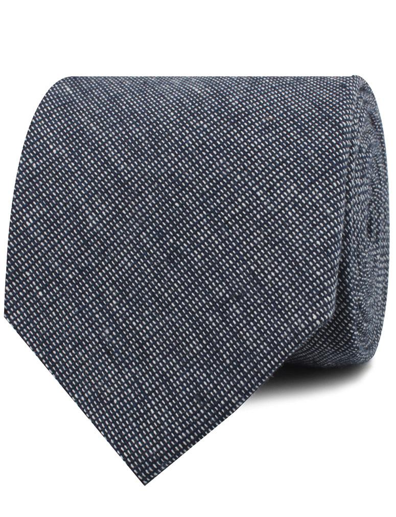 Navy Blue Needle Stitch Linen Necktie - Image 2