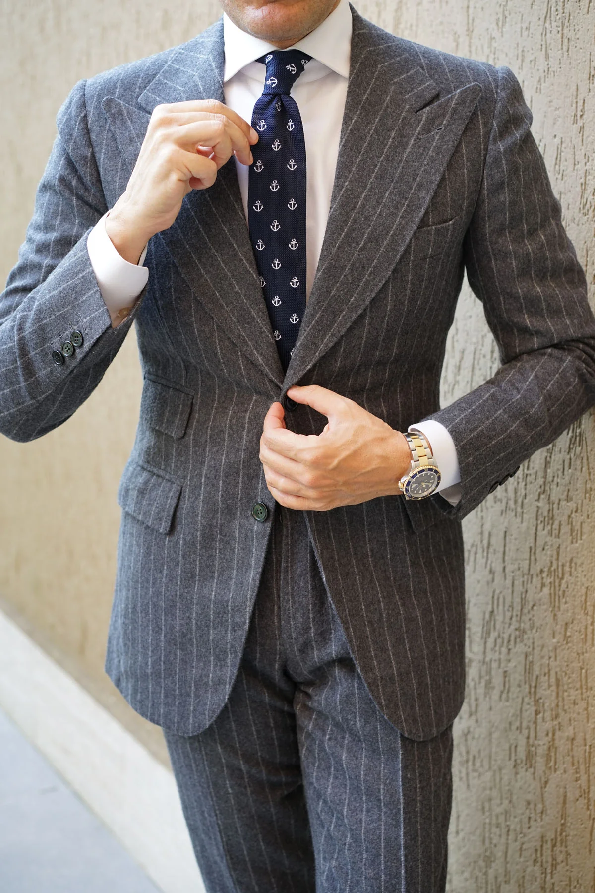 Navy Blue OTAA Anchor Knitted Tie - Image 4