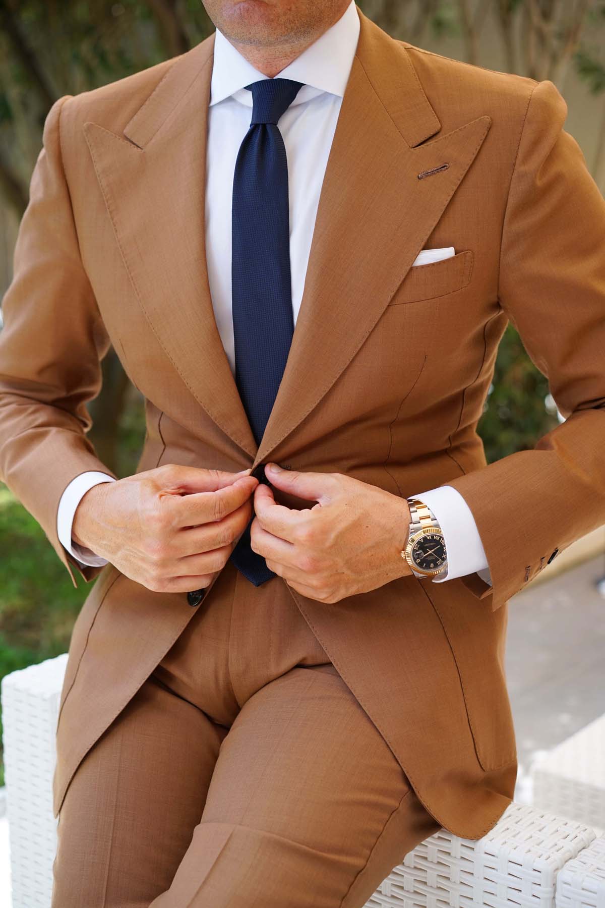 Navy Blue Oxford Stitch Skinny Tie - Image 9