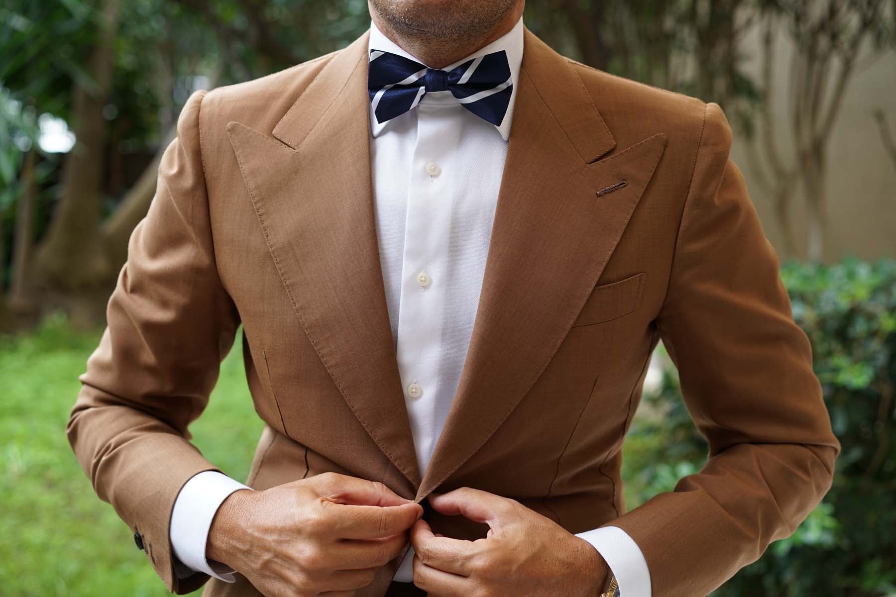 Navy Blue Pencil Stripe Bow Tie - Image 8