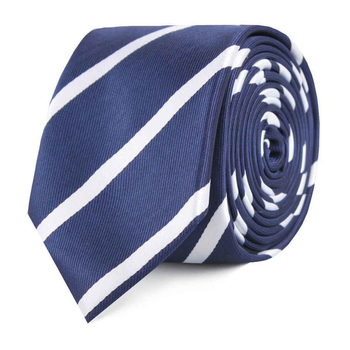 Navy Blue Pencil Stripe Skinny Tie - Image 2
