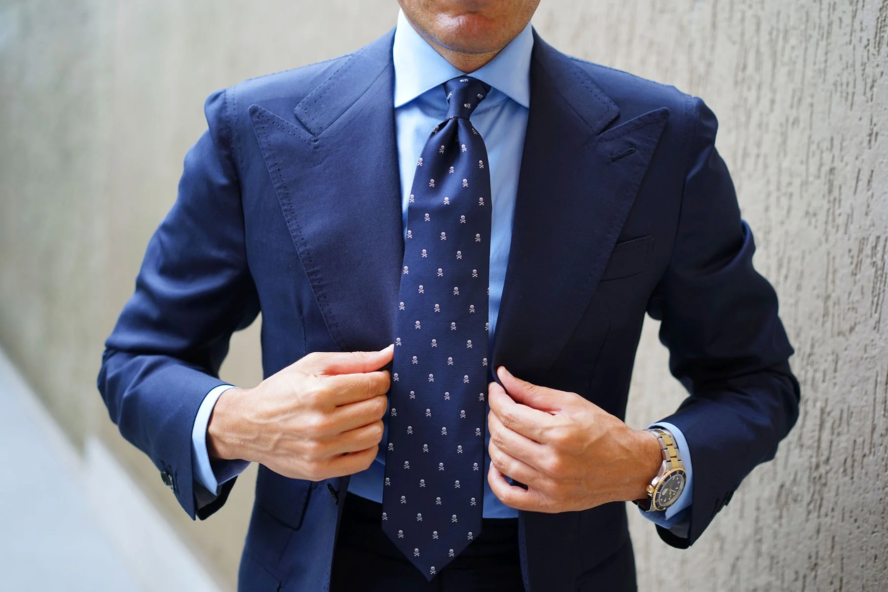 Navy Blue Pirate Skull Necktie - Image 10