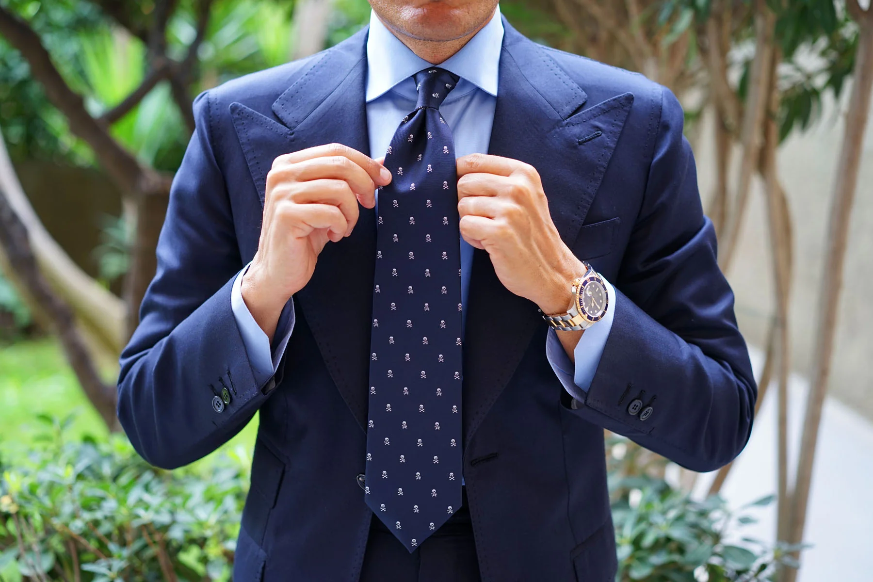 Navy Blue Pirate Skull Necktie - Image 5