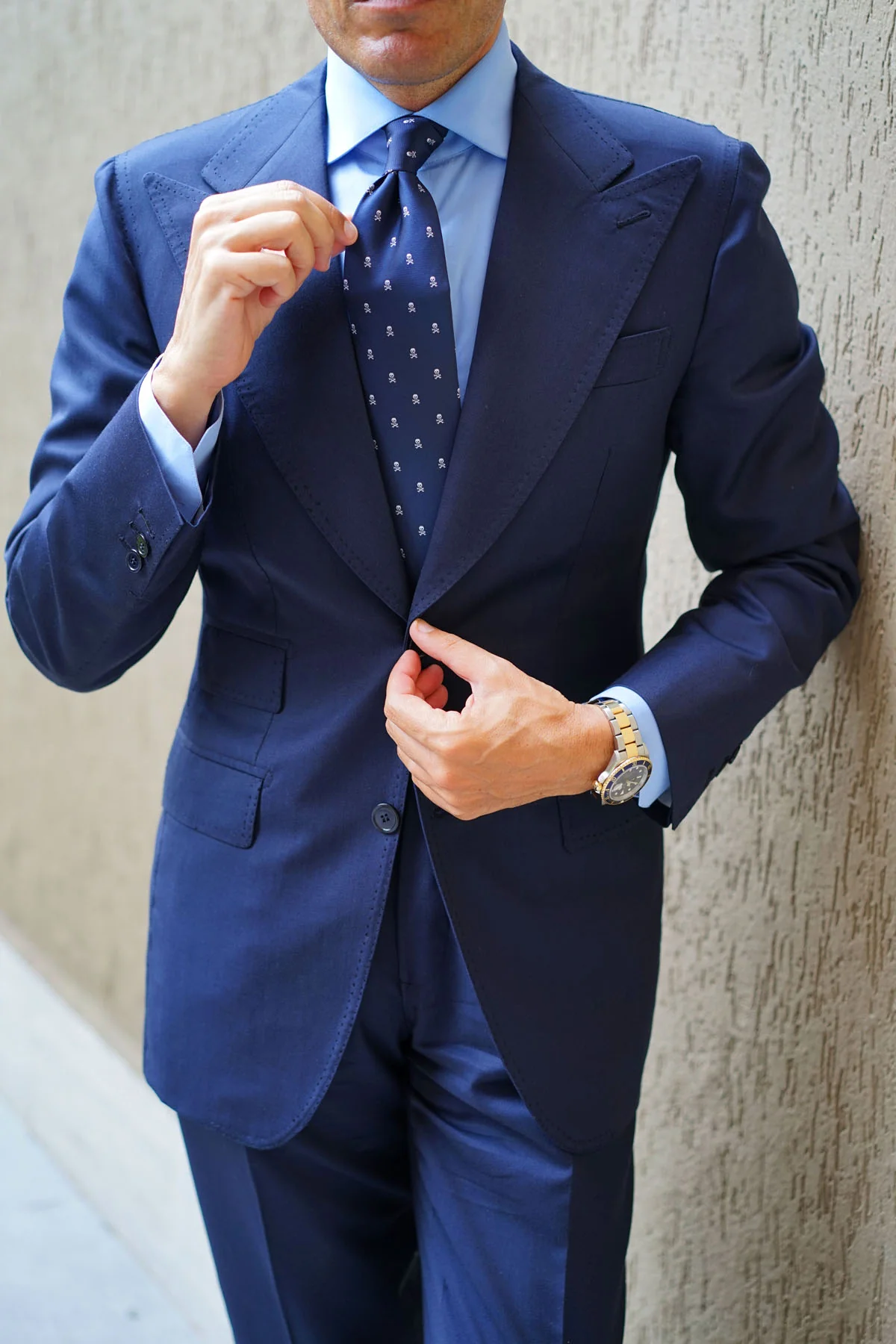 Navy Blue Pirate Skull Necktie - Image 6