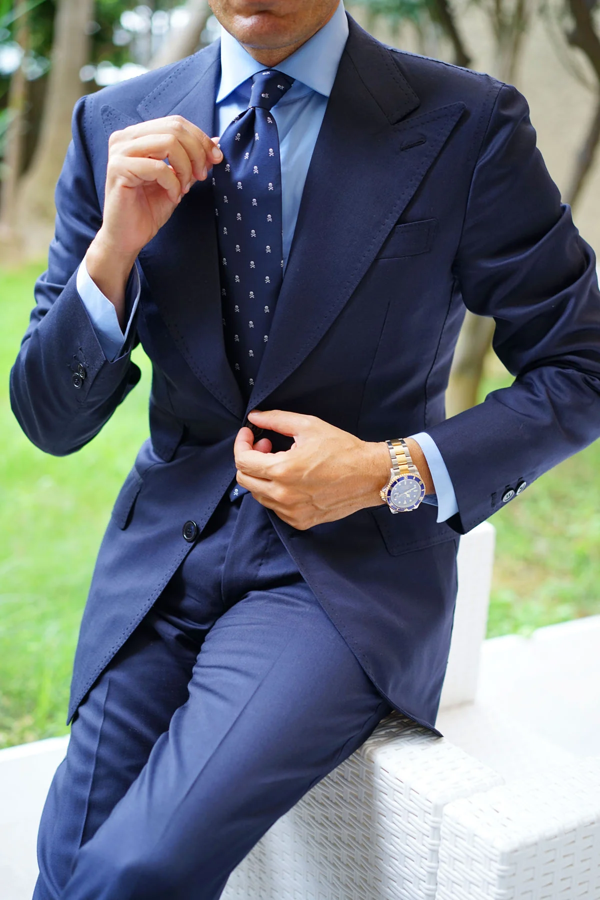 Navy Blue Pirate Skull Necktie - Image 9