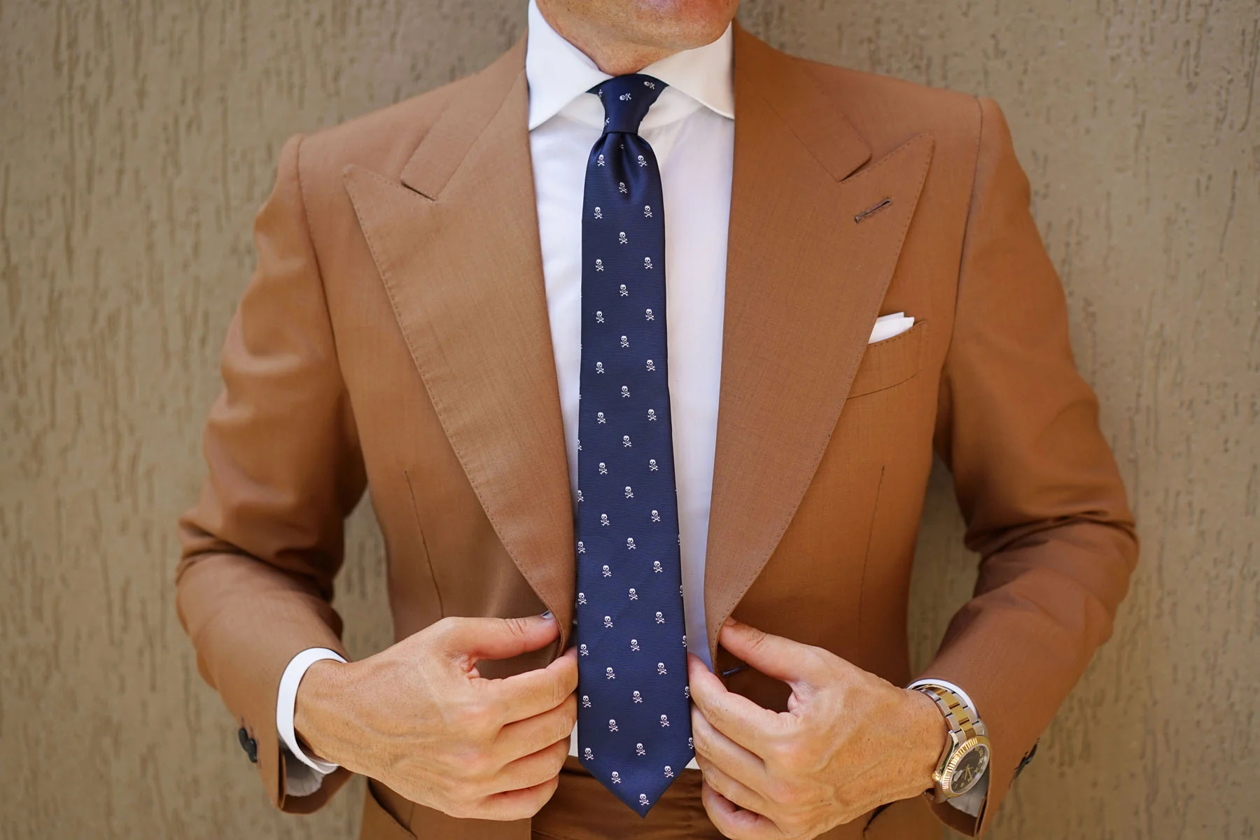 Navy Blue Pirate Skull Skinny Tie - Image 9
