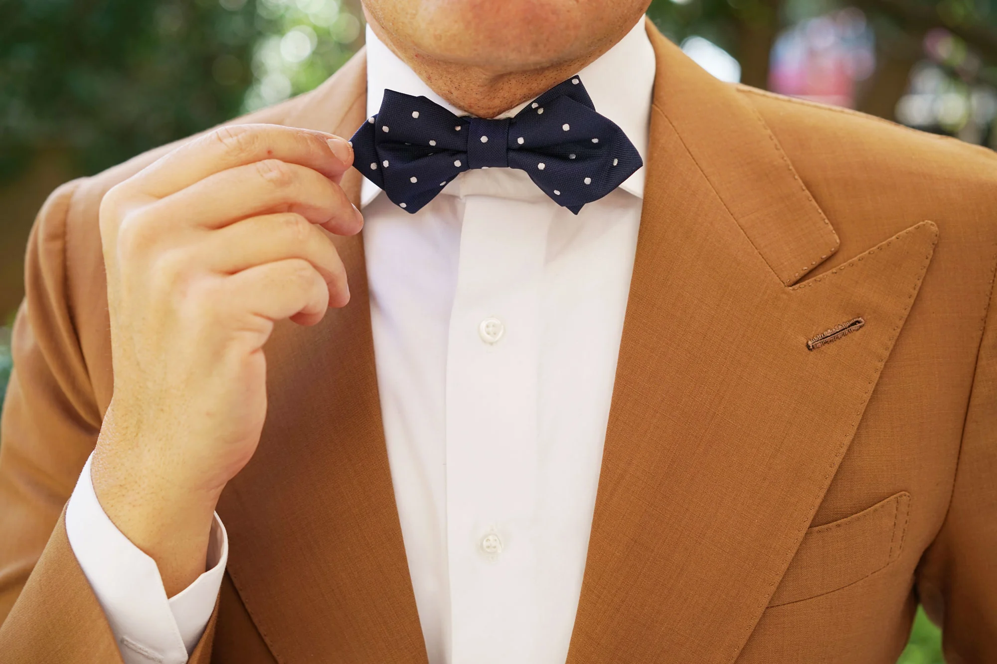 Navy Blue Polka Dots OTAA Diamond Bow Tie - Image 8