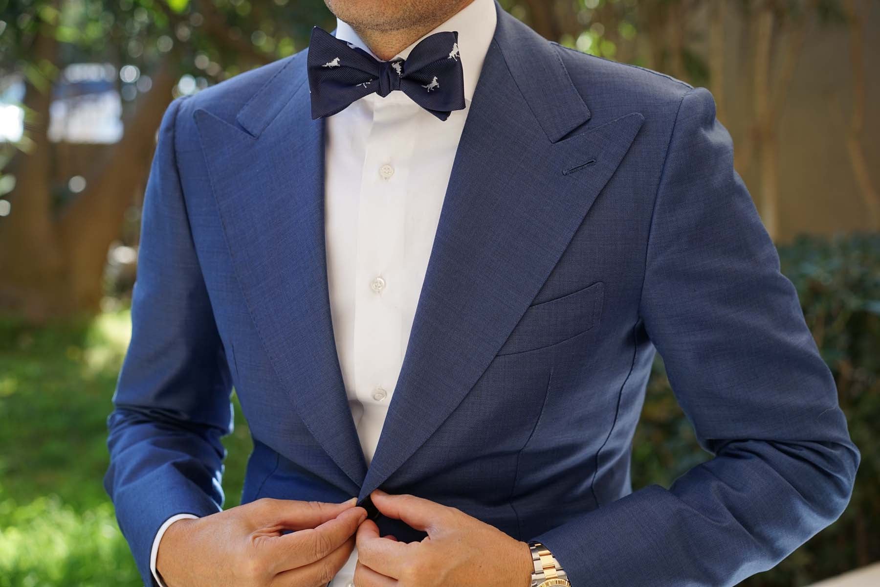 Navy Blue Race Horse Self Tie Bow Tie - Image 5