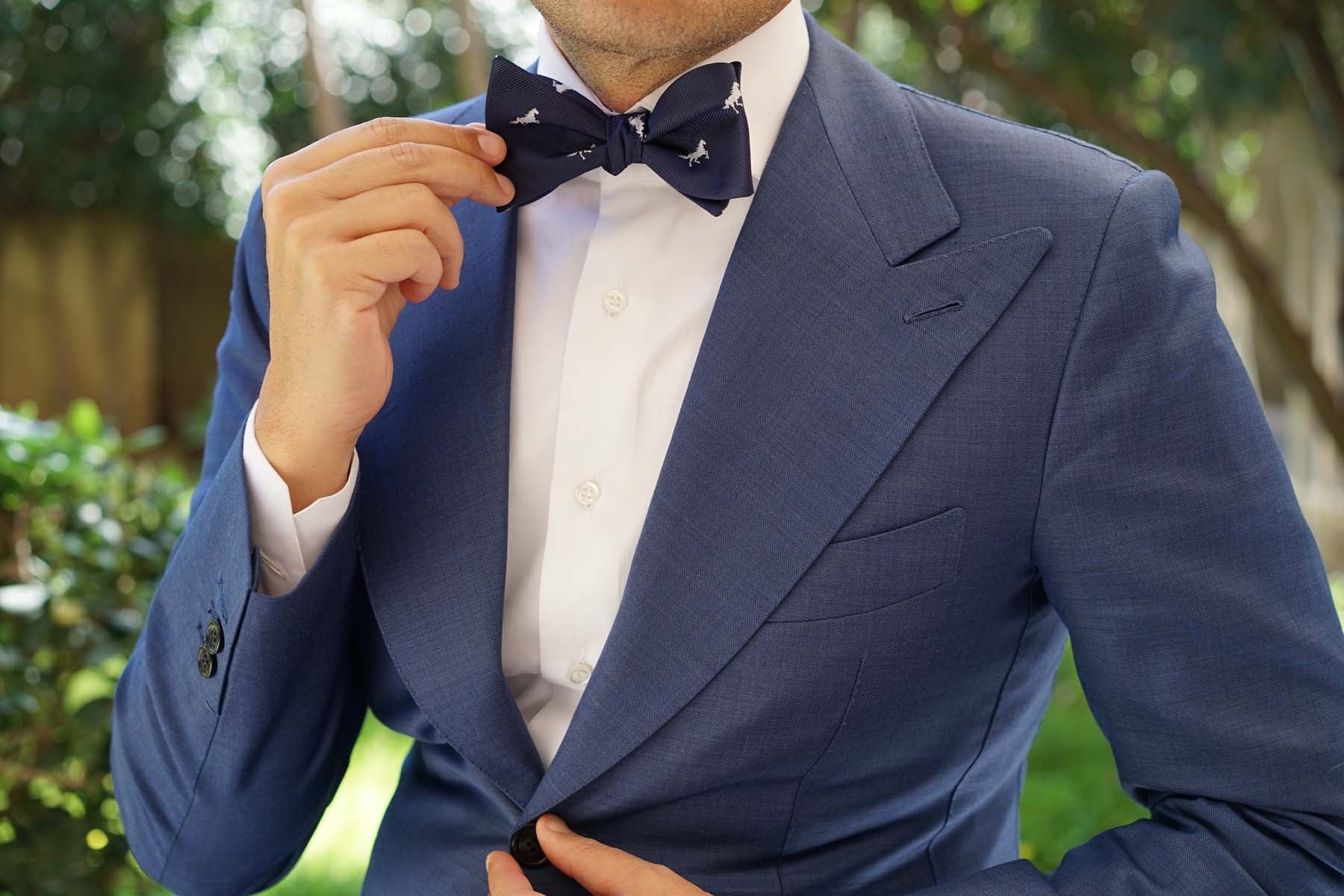 Navy Blue Race Horse Self Tie Bow Tie - Image 7
