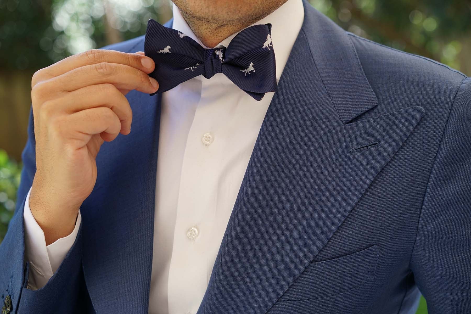 Navy Blue Race Horse Self Tie Bow Tie - Image 8