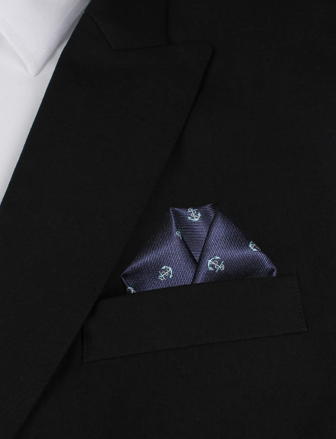 Navy Blue Sail Anchor Pocket Square - Image 4