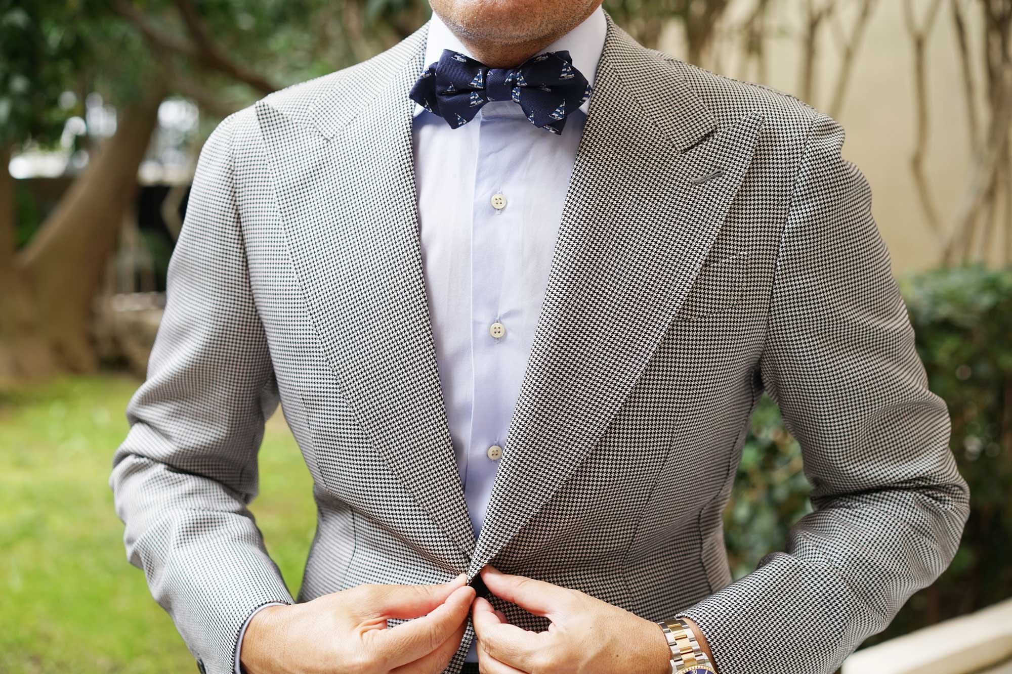 Navy Blue Sailor Boat Diamond Bow Tie - Image 2