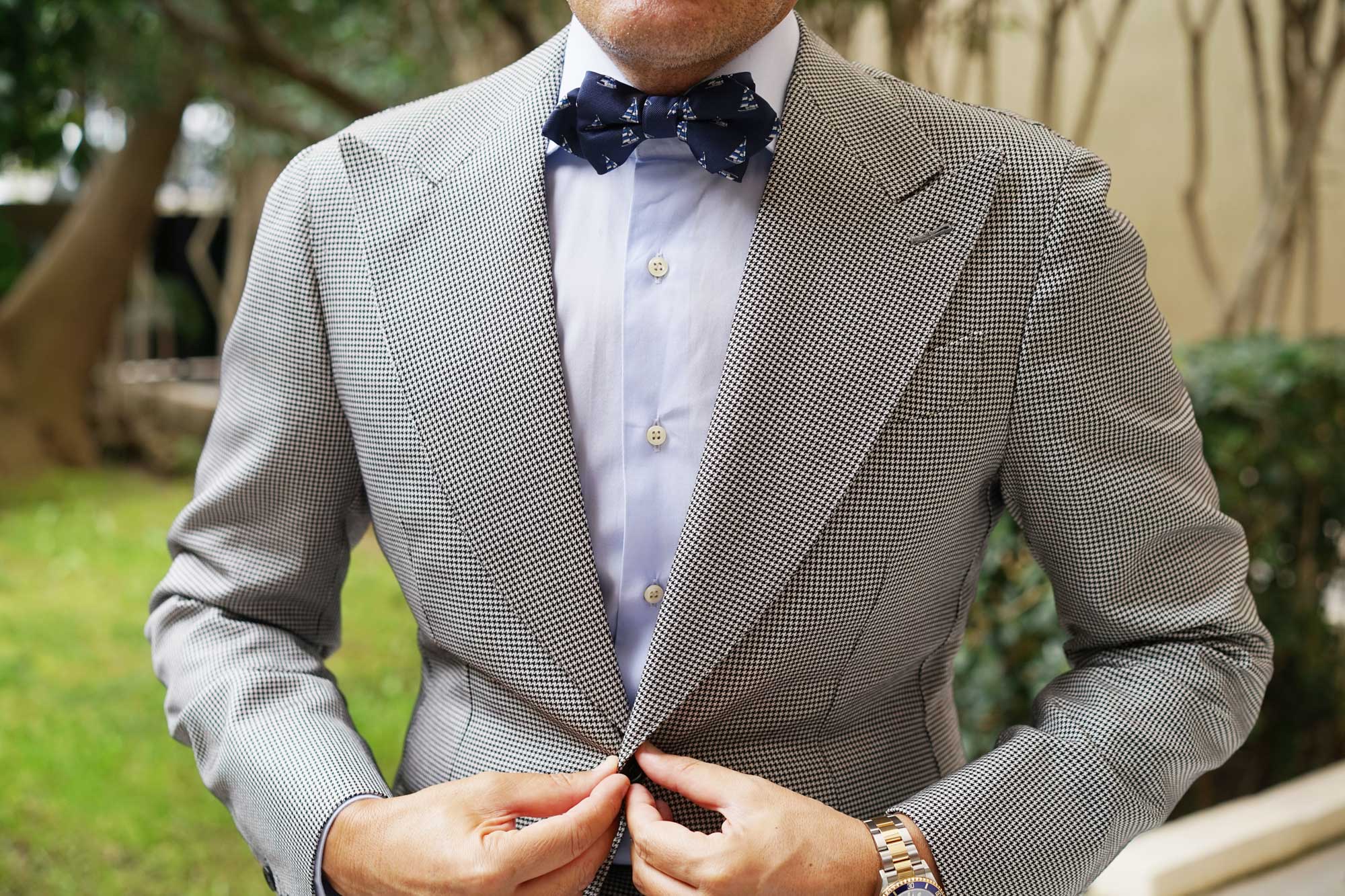 Navy Blue Sailor Boat Diamond Bow Tie - Image 4