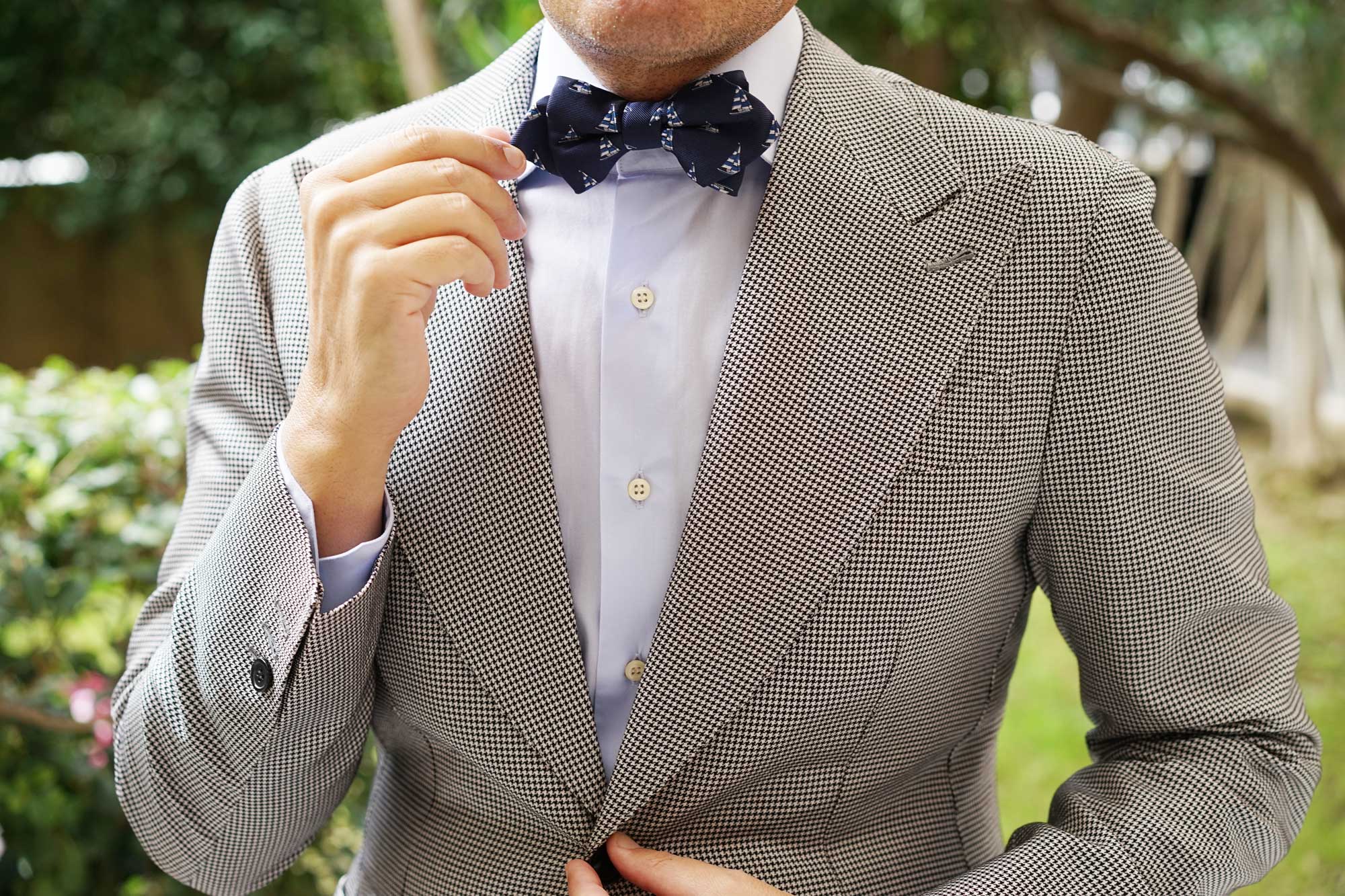 Navy Blue Sailor Boat Diamond Bow Tie - Image 5