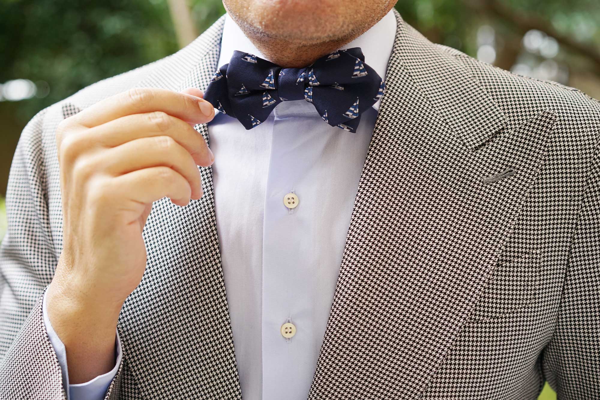 Navy Blue Sailor Boat Diamond Bow Tie - Image 6