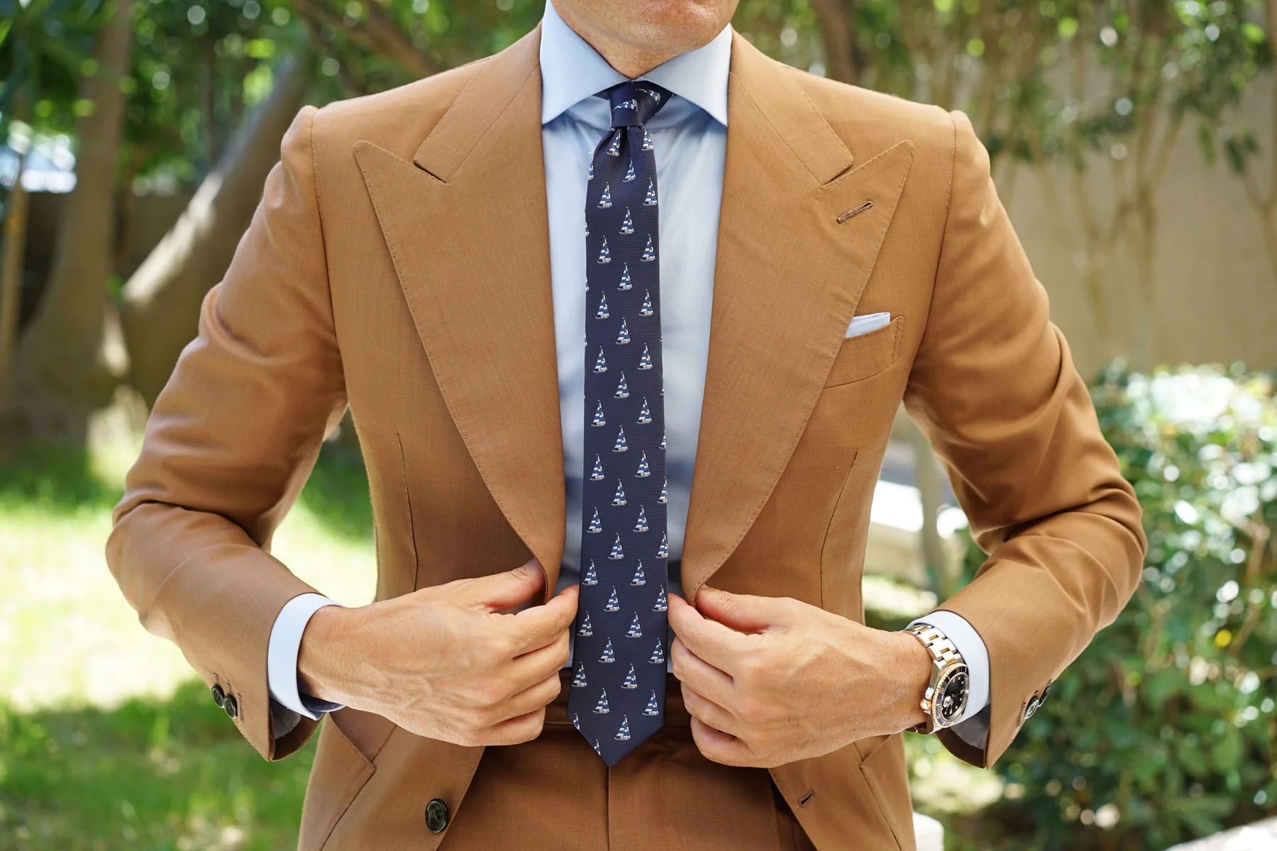 Navy Blue Sailor Boat Skinny Tie - Image 5